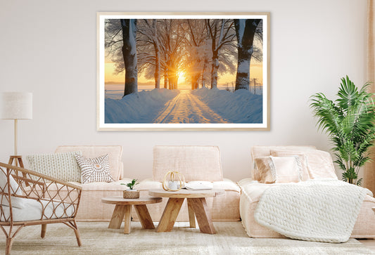 Winter with Tree Alley at Sunset Home Decor Premium Quality Poster Print Choose Your Sizes