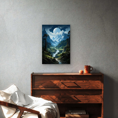 Moonlight Valley River Stream 60x90cm Metal Print Ready to Hang