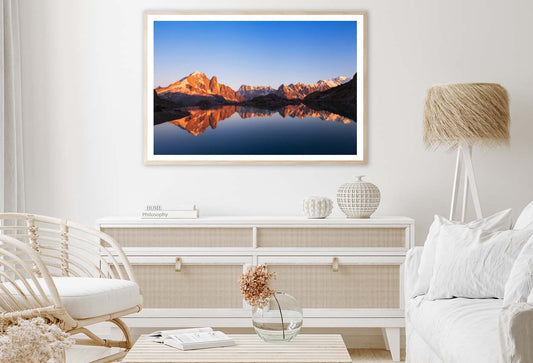 Mountain Landscape at Sunset with Reflection in Lake Home Decor Premium Quality Poster Print Choose Your Sizes