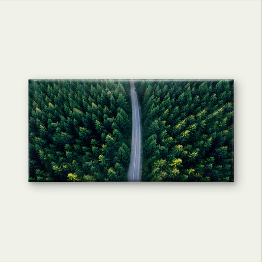 Green Pine Tree Forest Aerial View Highway Roadway Wall Art Canvas Office Home Framed 120x60cm