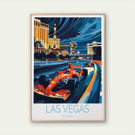 Las Vegas Nevada, Formula One Race Night Travel Poster Print Wall Art