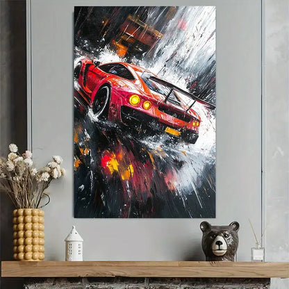 Red Sports Car Racing Scene Art Poster 40x60cm Metal Print Ready to Hang