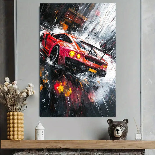 Red Sports Car Racing Scene Art Poster 40x60cm Metal Print Ready to Hang