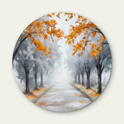 Black And White Autumn Tree Path Way Acrylic Glass Rounded Print Tempered Glass Wall Art 100% Made in Australia Ready to Hang