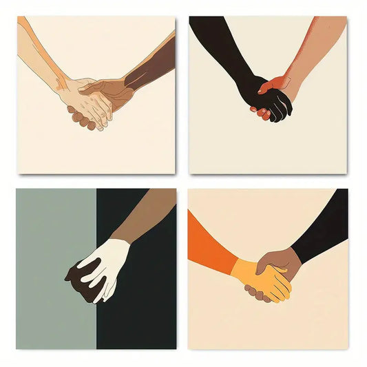4pcs  Unity & Diversity Hands Design Wall Art Canvas Framed