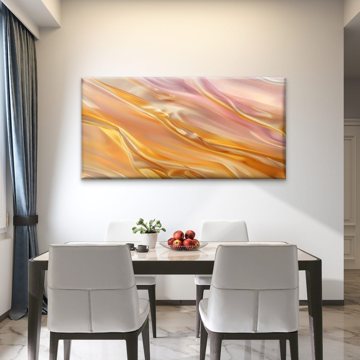 Peach Metallic Satin Ripple Wall Art Canvas Office Home Room Framed 120x60cm