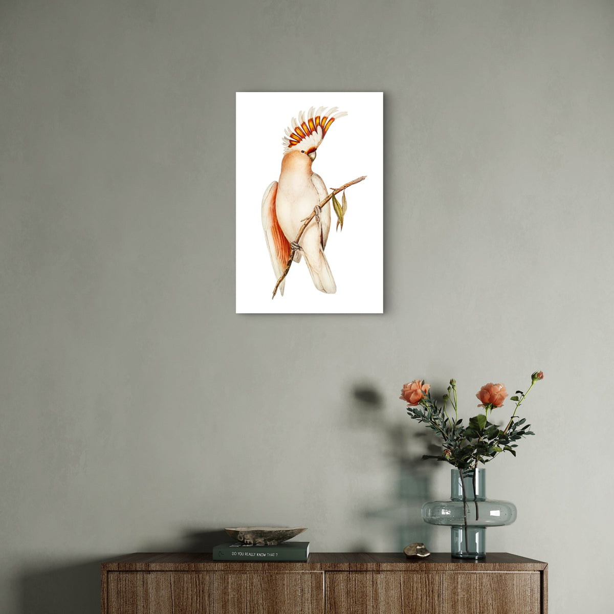Illustration of a Pink Cockatoo Perched on a Branch 40x60cm Metal Print Ready to Hang