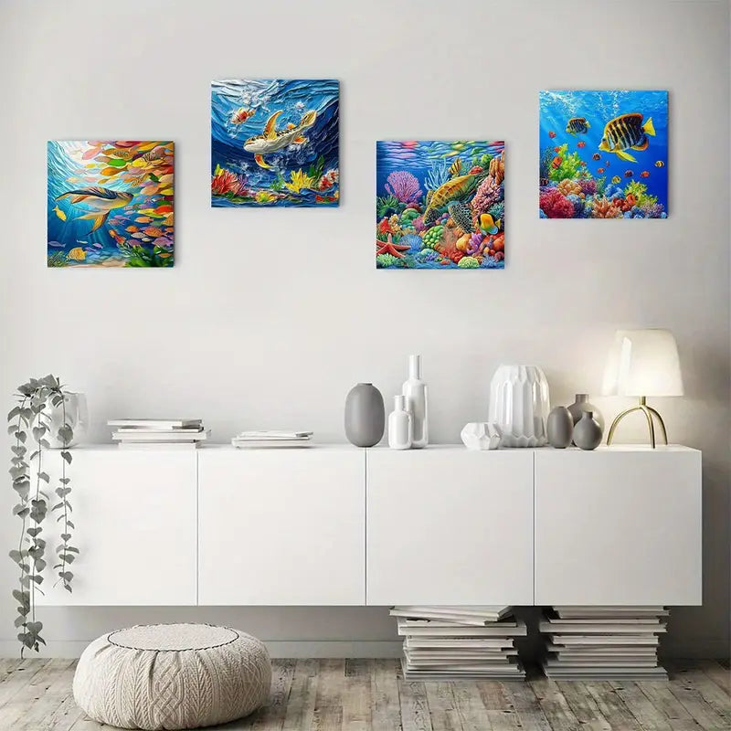 4pcs Ocean Sea Turtle Pictures Wall Art Canvas Framed