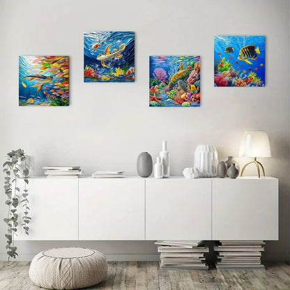 4pcs Ocean Sea Turtle Pictures Wall Art Canvas Framed