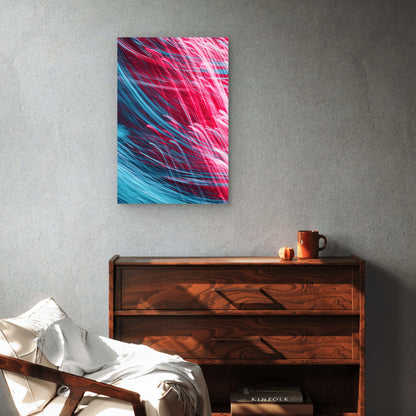 Abstract Red and Blue Light Streaks 60x90cm Metal Print Ready to Hang