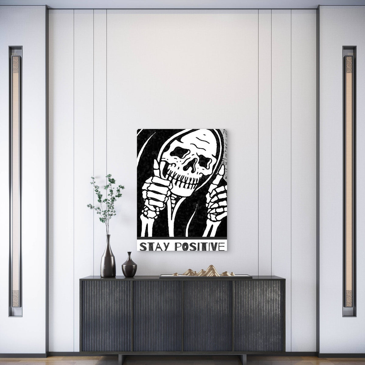 Stay Positive Skull Sign Metal Print Ready to Hang