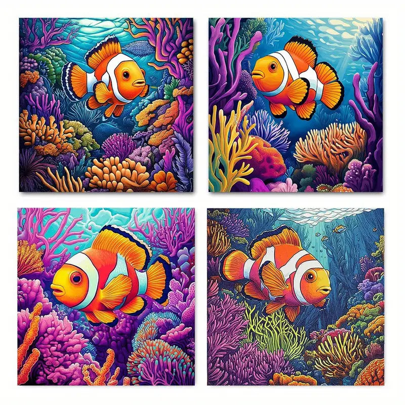 4pcsVibrant Clownfish  Wall Art Canvas Framed