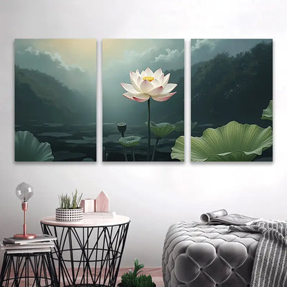 3pcs Lotus Flower & Lily Pads Nature Decor Wall Art Set Canvas Framed 50x70cm - High Quality Print 100% Australian Made Wall Canvas Ready to Hang