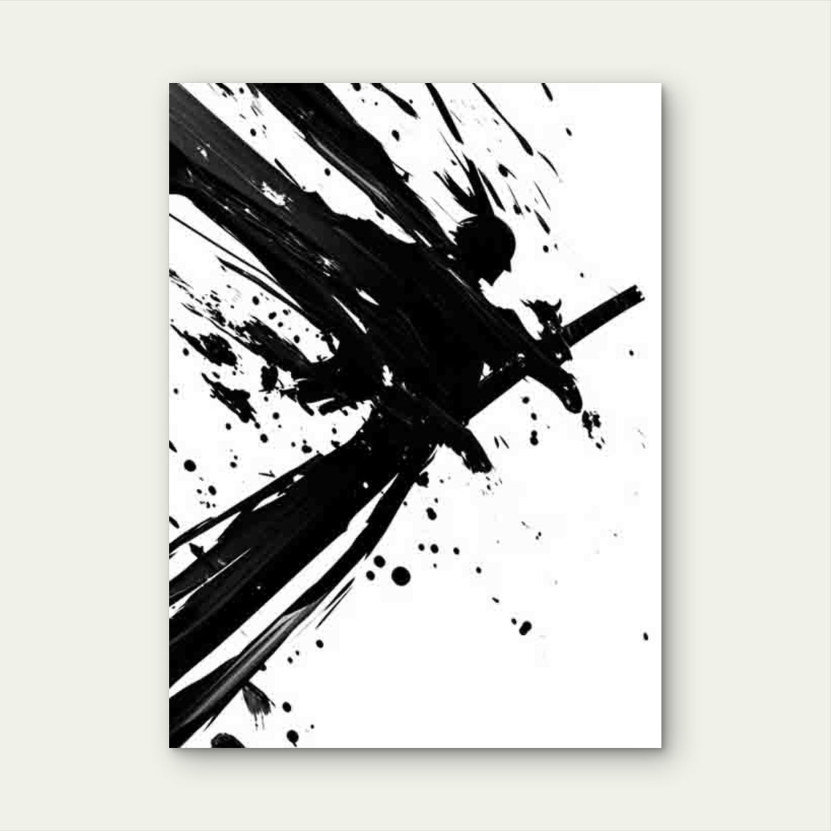 Samurai Warrior Black Ink Splatter Abstract 40x60cm Metal Print Ready to Hang