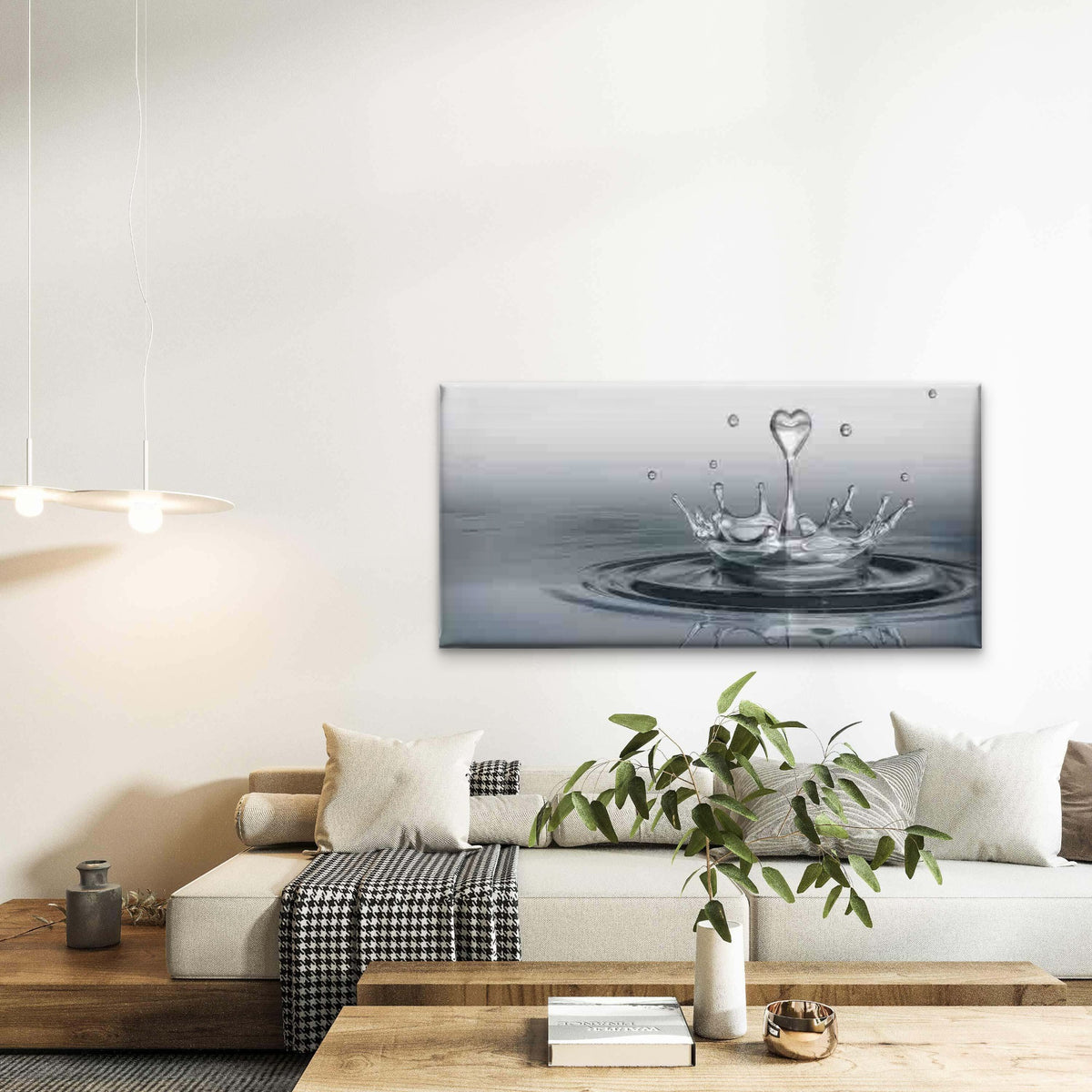 Water Splashes with Heart-Shape Wall Art Canvas Office Home Room Framed 120x60cm
