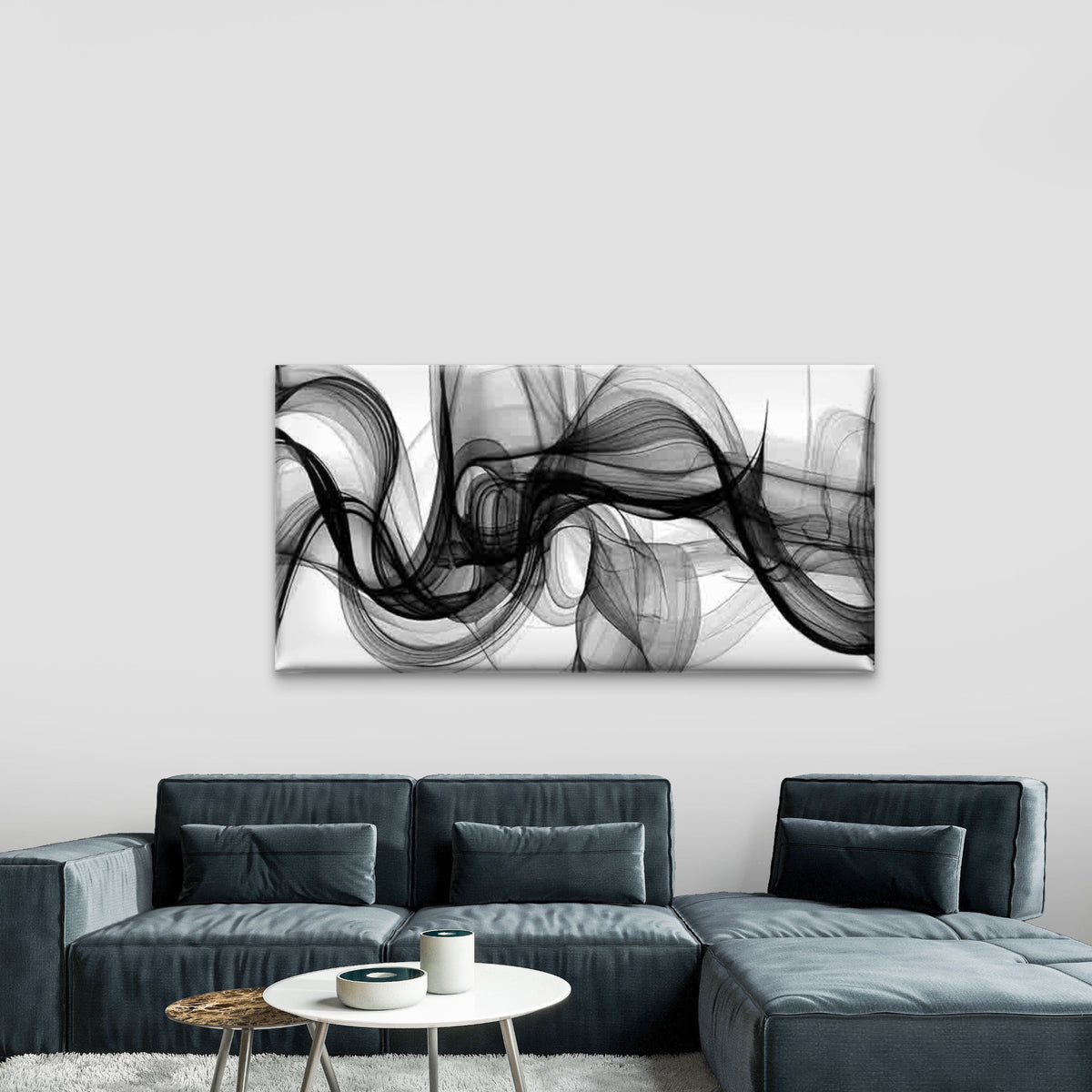 Abstract Black Smoke Wall Art Canvas Office Home Room Framed 120x60cm