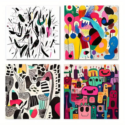 4pcs Colorful Graffiti Designs Wall Art Canvas Framed