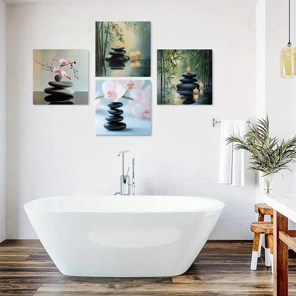 4pcs Stone Balance Pink Flowers Art Prints Wall Art Canvas Framed