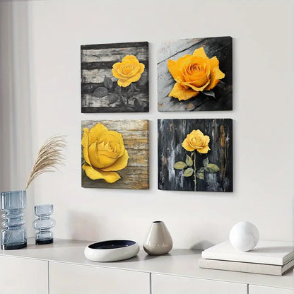 4pcs  Sunset Glow Ocean Waves Wall Art Canvas Framed