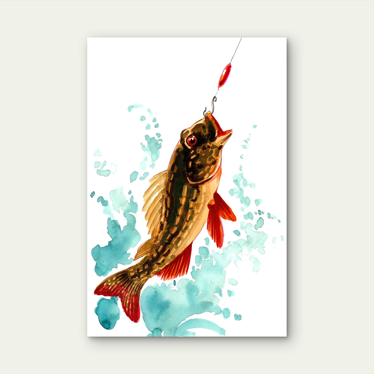 Fish Biting a Fishing Hook 40x60cm Metal Print Ready to Hang