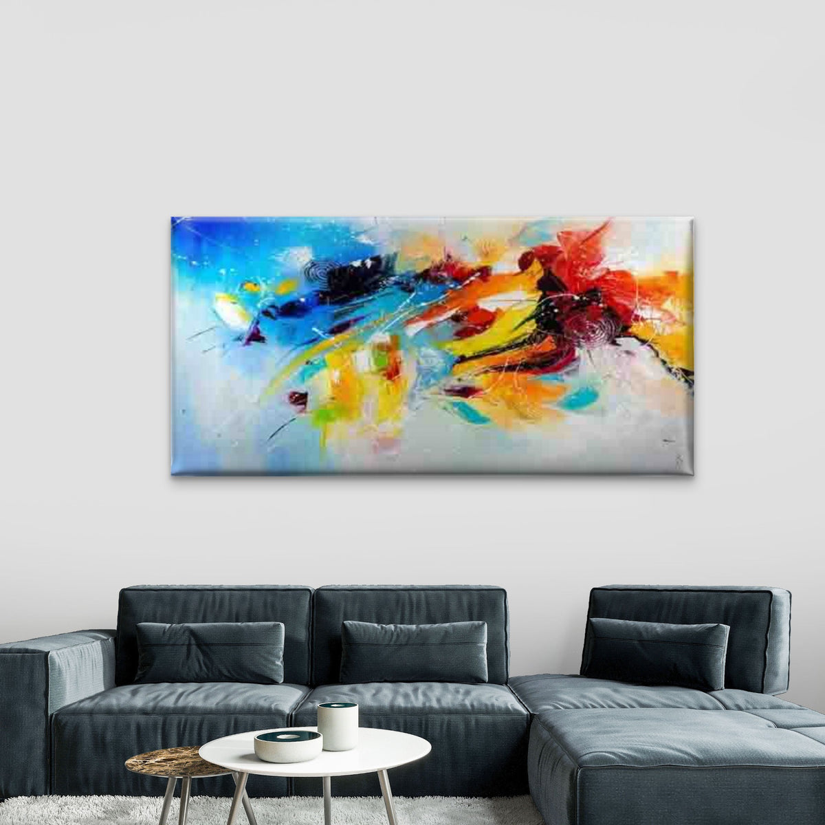 Vibrant Colorful Abstract Wall Art Canvas Office Home Room Framed 120x60cm