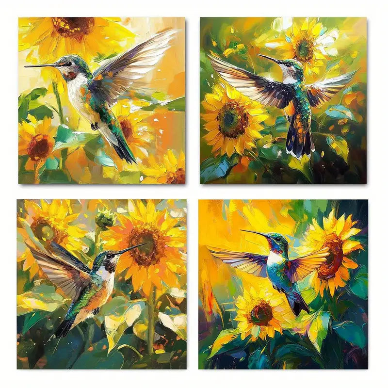4pcs  Hummingbird and Sunflower  HS  Wall Art Canvas Framed