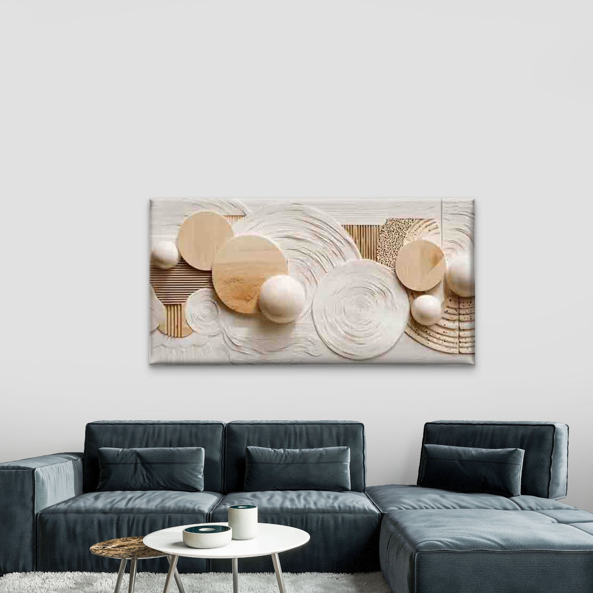 Abstract Wood Circle & Sphere Wall Art Canvas Office Home Room Framed 120x60cm