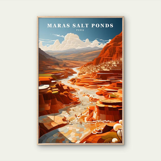 Peru's Stunning Maras Salt Ponds View Travel Poster Print Wall Art