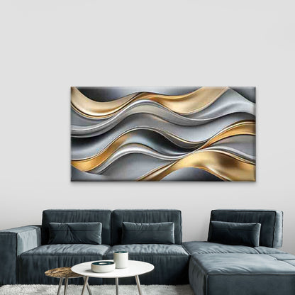 Flowing Wave Pattern Golden Wall Art Canvas Office Home Room Framed 120x60cm