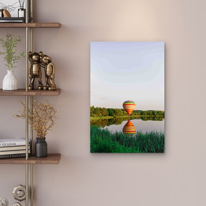 Hotair Balloon Touching Water Metal Print Ready to Hang