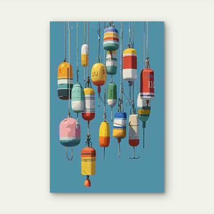 Colorful Buoys Hanging Together Metal Print Ready to Hang