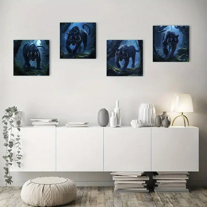 4pcs Night Forest Hunter Tiger Poster Wall Art Canvas Framed
