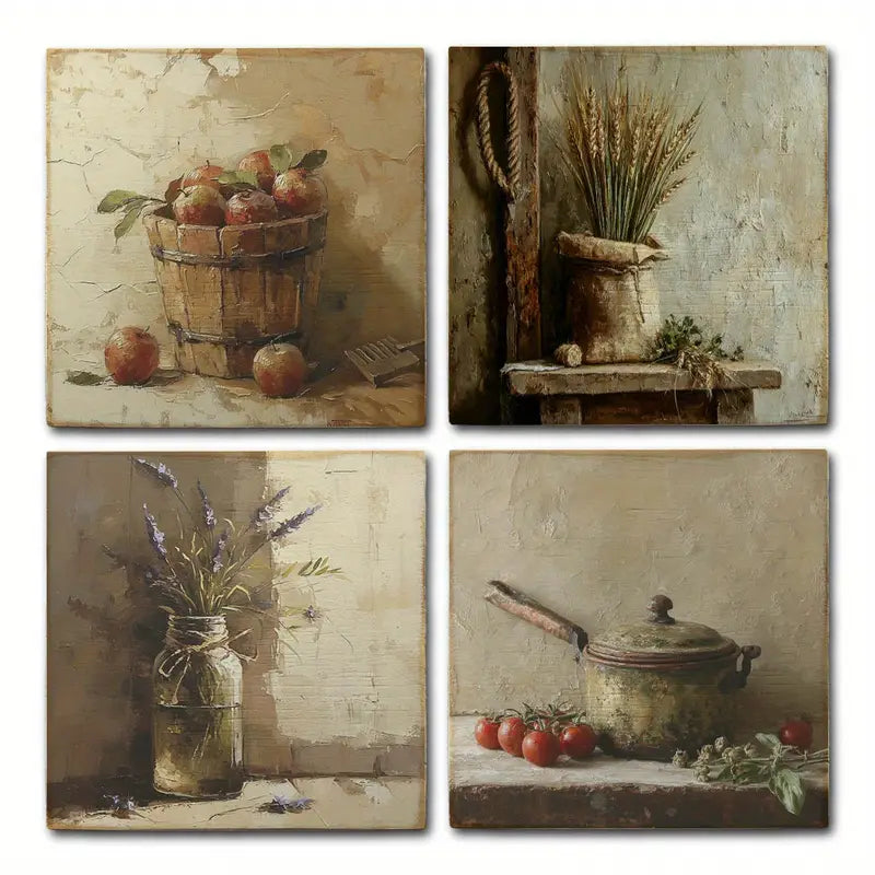 4pcs Plaque Kitchen Wall Art Canvas Framed