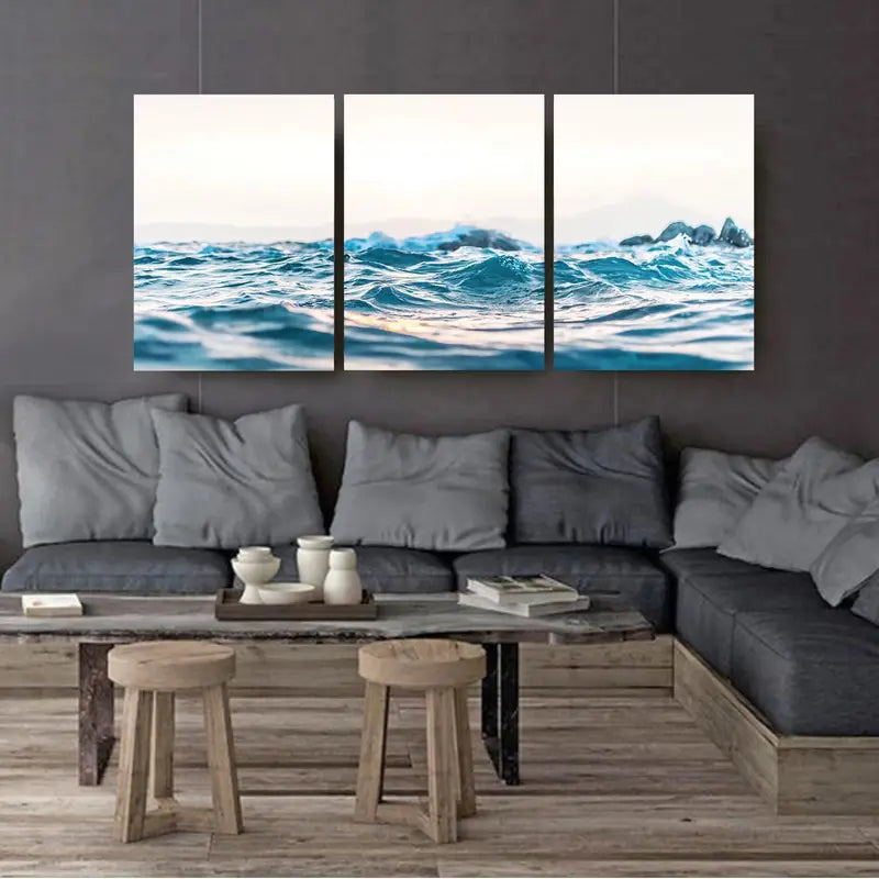 3pcs Coastal Ocean Sunset Seascape Wall Art Set Canvas Framed 40x60cm - High Quality Print 100% Australian Made Wall Canvas Ready to Hang