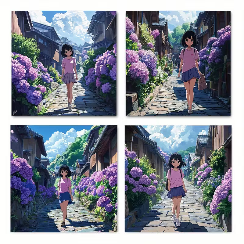 4pcs Girl Pattern Aesthetic Moust  Wall Art Canvas Framed