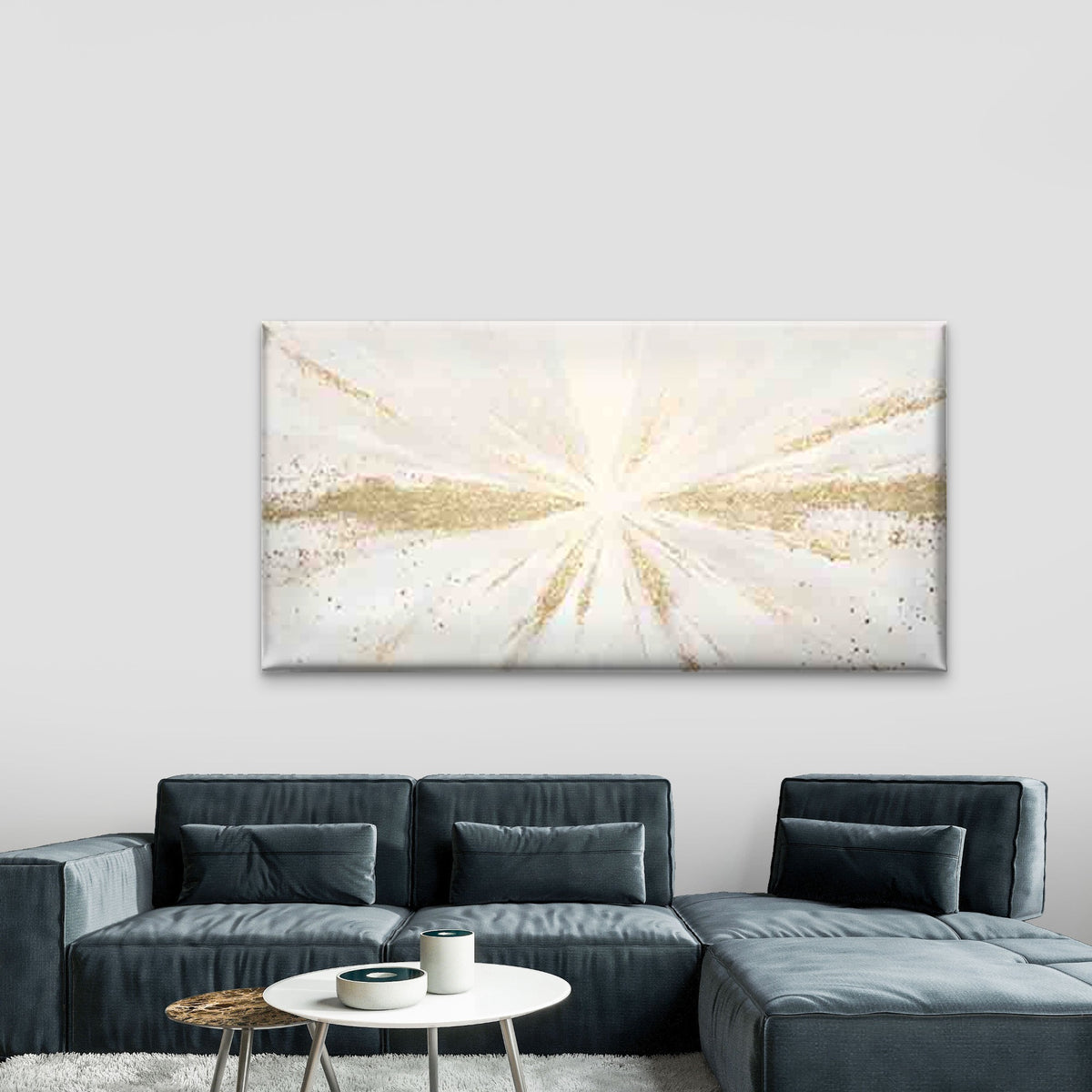 White Base with Golden Powder Wall Art Canvas Office Home Room Framed 120x60cm