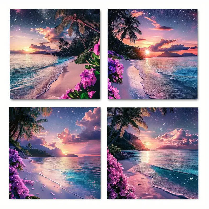 4pcs  Summer seaside sunset Elegant tm   Wall Art Canvas Framed