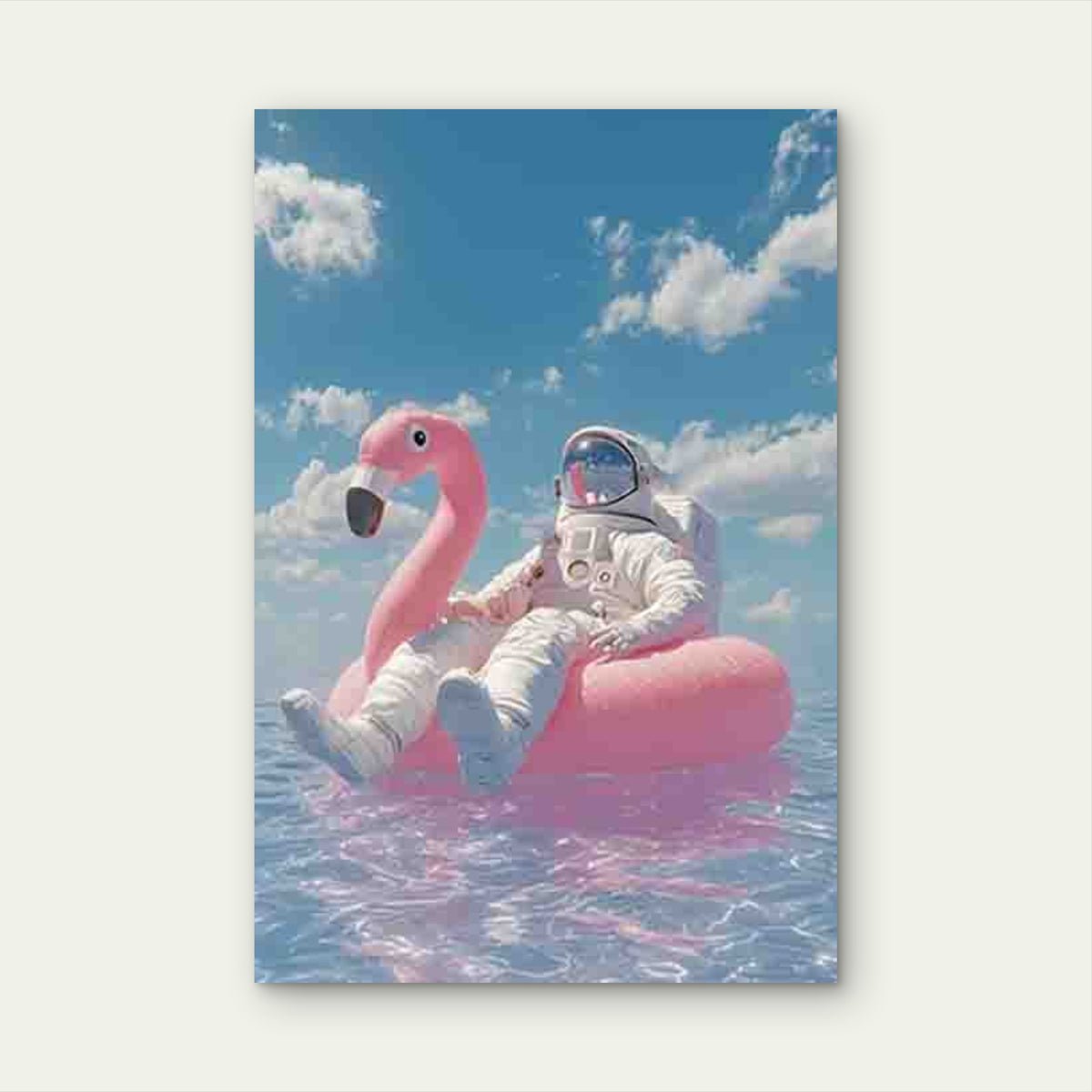 Astronaut & Flamingo Floating in Space 60x90cm Metal Print Ready to Hang