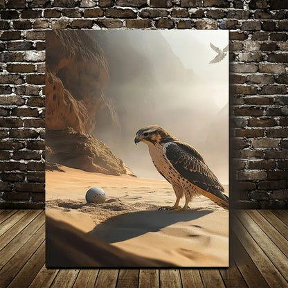 Dreamlike Hawk & Ball Scene on Sandy 40x60cm Metal Print Ready to Hang