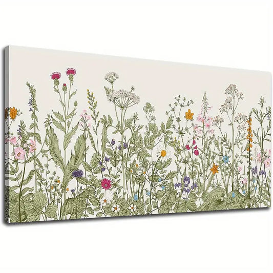 Vintage Floral Botanical Flowers Colorful Wall Art canvas office home room framed 120x60cm
