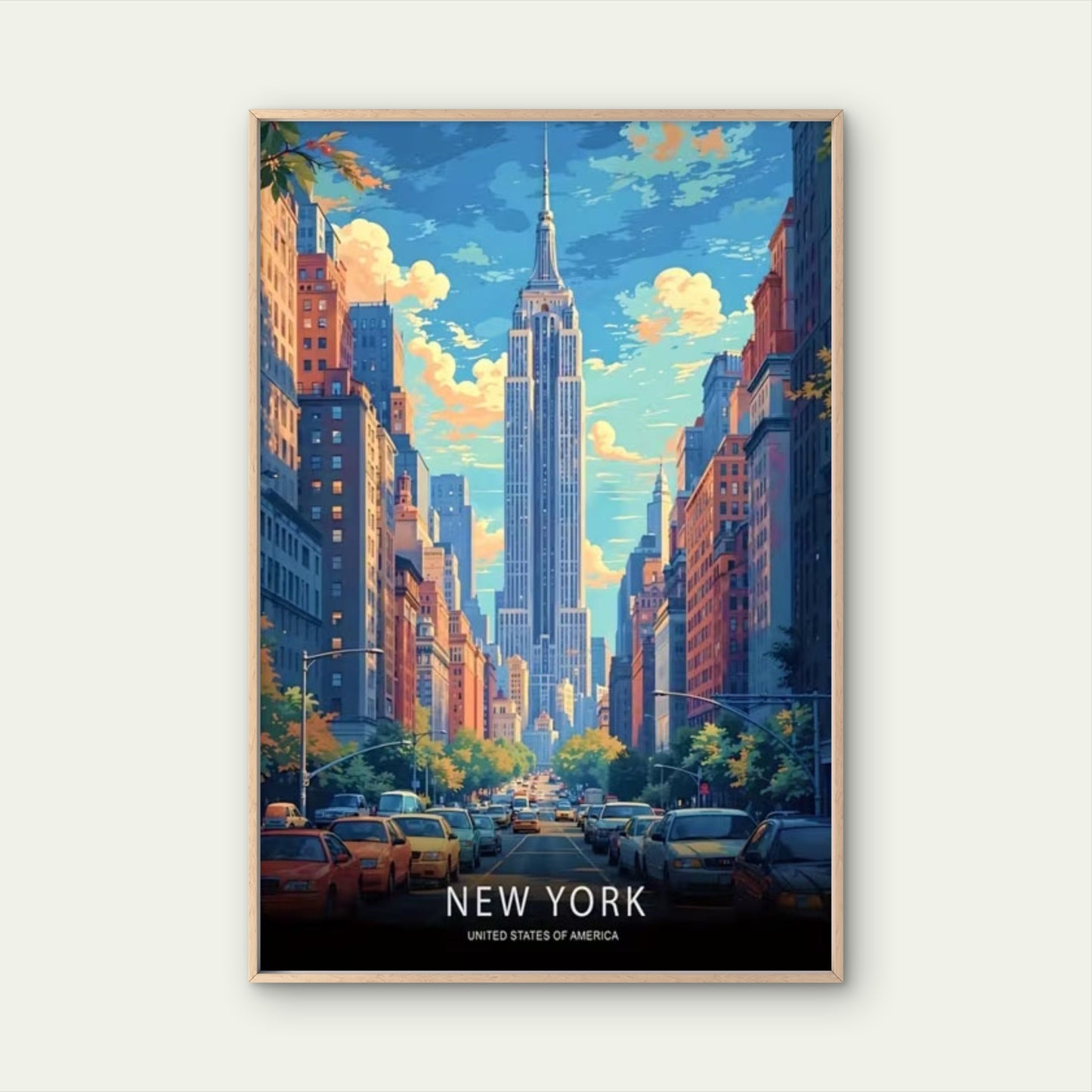 New York USA Vibrant Urban Street Scene Vintage Travel Poster Print Wall Art