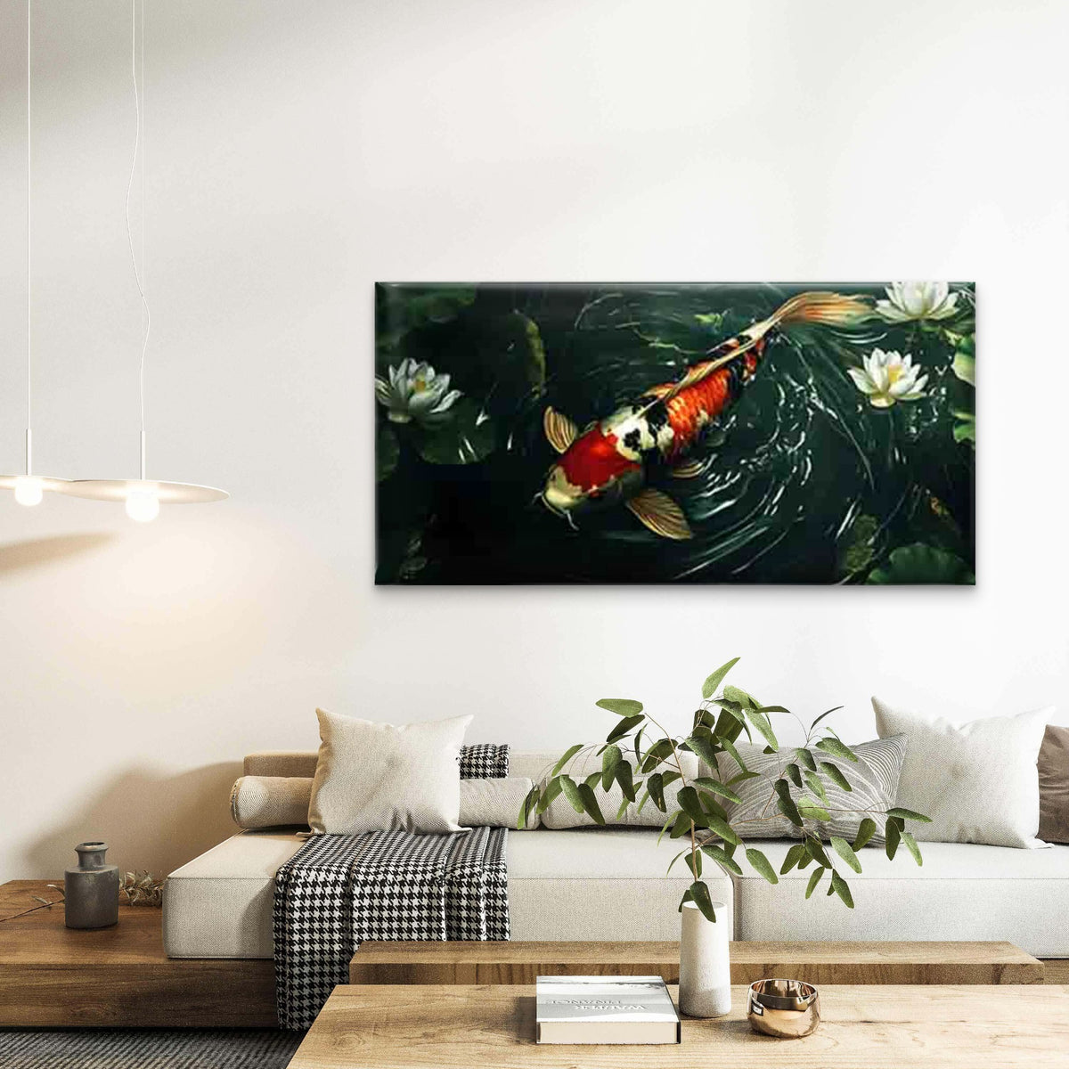 Koi Fish & for Lotus Wall Art Canvas Office Home Room Framed 120x60cm