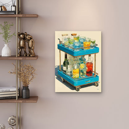 Coastal Blue Bar Cart 60x90cm Metal Print Ready to Hang