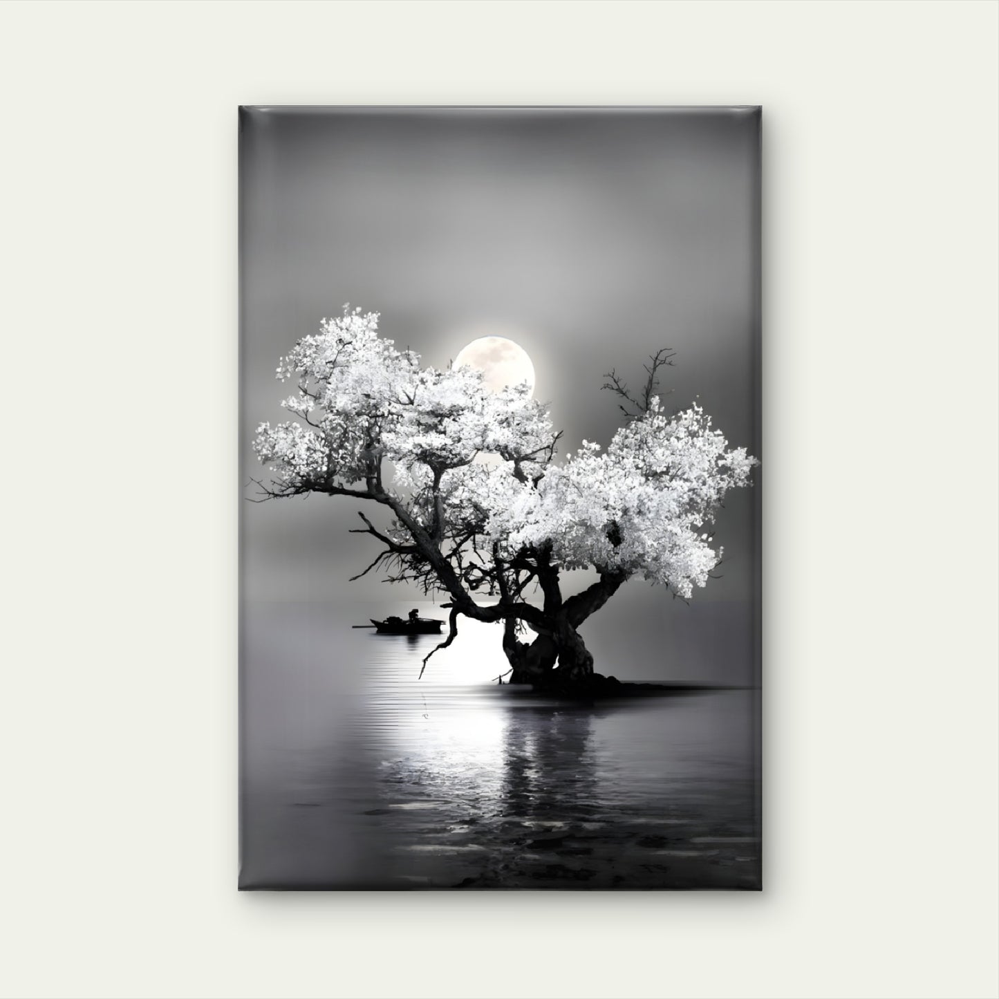 Bella Home Amazing Night View of Tree on Lake with Full Moon Print Canvas Ready to hang