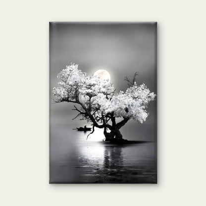Bella Home Amazing Night View of Tree on Lake with Full Moon Print Canvas Ready to hang