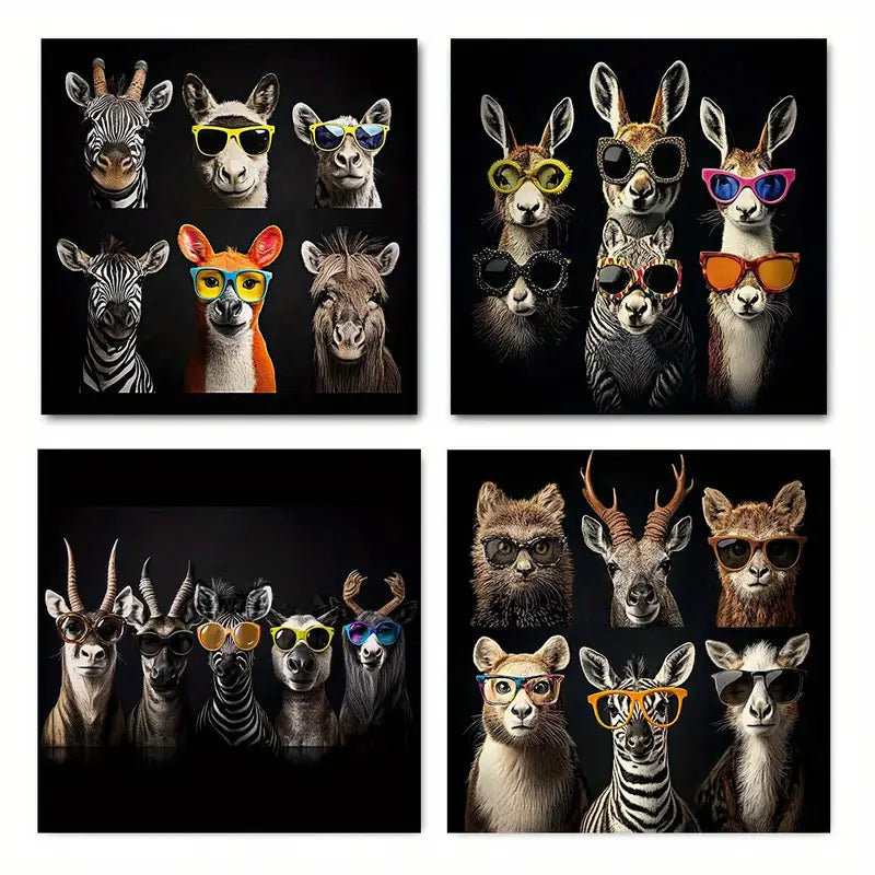 4pcs Colorful Zebra & DeerWall Art Canvas Framed