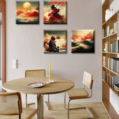 4pcs Japanese Armored Samurai Art Wall Art Canvas Framed