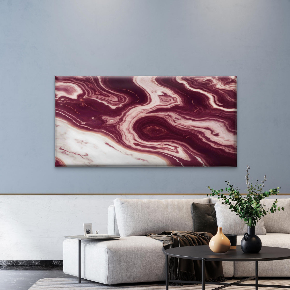 Maroon Rose Gold Marble Wall Art Canvas Office Home Room Framed 120x60cm