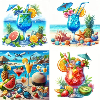 4pcs Landscape Summer Seaside Wall Art Canvas Framed