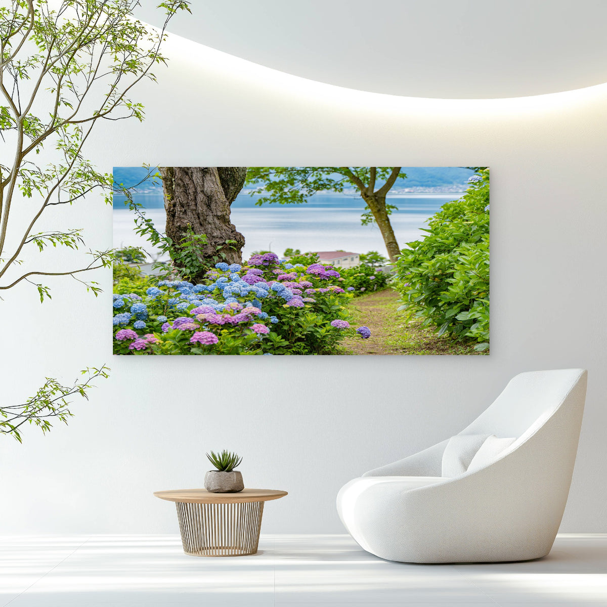 Hydrangeas Garden painting Wall Art Canvas Office Home Room Framed 120x60cm